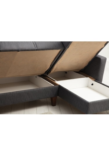 Minarmobilya Polya Sandıklı Bazalı L Köşe Koltuk - Koyu Gri