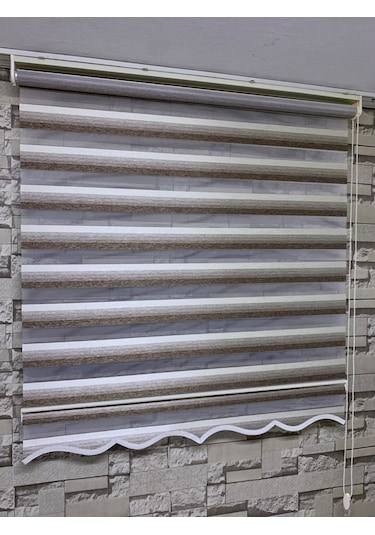 Kahve Krem Geçişli Zebra Perde (Etekli)