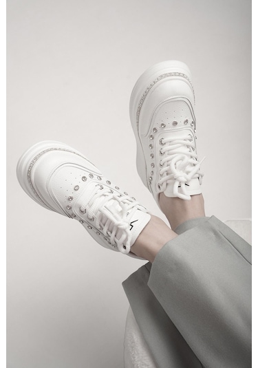 Ollie Orijinal Kriste Bell İthal Özel Seri Taş Detaylı Kadın Spor Ayakkabı Beyaz Beyaz