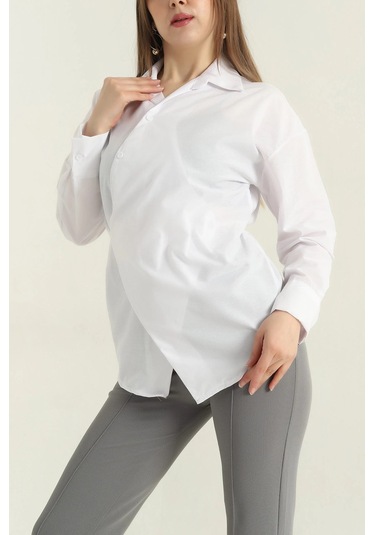 Jasmin Beyaz Yandan Bağlamalı Trend Gömlek Jasmın-1453 Beyaz