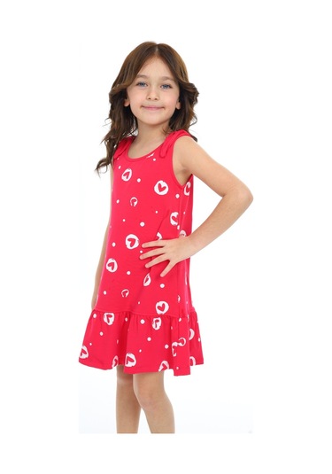Toontoy Kız Çocuk Kalp Baskılı Elbise Koyu Fuşya