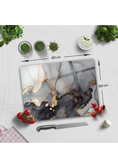 Decorita Cam Kesme Tahtası | Stark Mermer Görünümlü | 30cm x 40cm