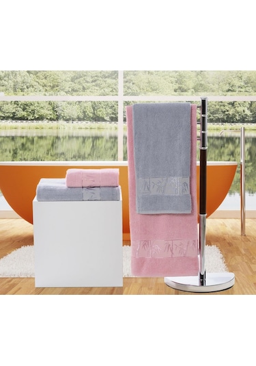 Nurpak 4 Parça Bambu Havlu Takımı Gül Kurusu Gri