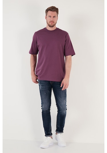 Buratti Pamuklu Oversize Bisiklet Yaka Basic Erkek T Shirt 5902365 Mürdüm