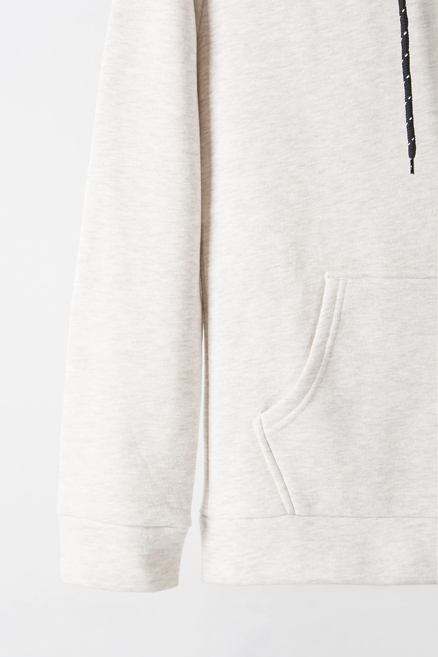 Terapi Men Erkek Krem Kapüşonlu Kanguru Cepli Basic Hoodie Sweatshirt Krem