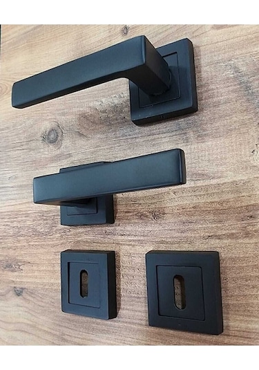 Avanti Siyah Kare Rozetli Kapı Kolu Oda 1 Takım 2 Adet Kapı Kolu 2 Adet Alt Rozet Sağ Kapı Kolu