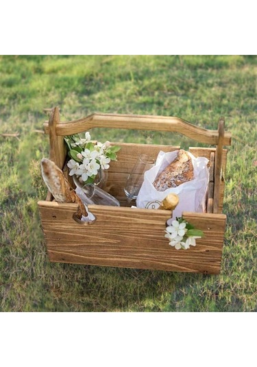 Xiaaokeji Ahşap Dış Mekan Katlanır Piknik Masası, Dönüştürülebilir Depolama Ahşap Sepet Kahverengi