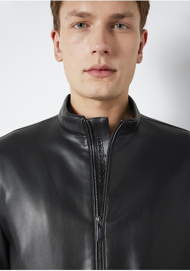 Mavi - Siyah Biker Ceket 0110789-71379 Siyah