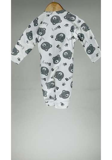 Ayıcıklı %100 Pamuklu Açıtçıtlı Bebek Tulum 001