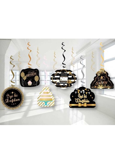 Gold İyi Ki Doğdun 6'Lı Tavan Süs Altın