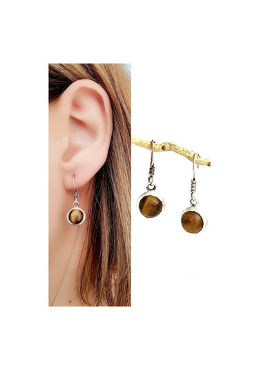 Kaplan Gözü Taşlı 925 Ayar Gümüş Küpe