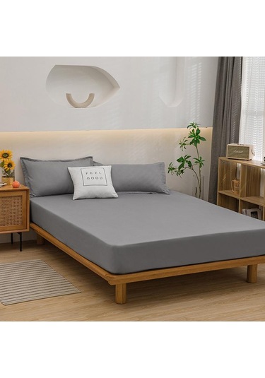 Açık Gri Yatak Örtüsü Gömme Çarşaf Düz Renk Kaymaz Ayarlanabilir Yatak Örtüsü Yastık Kılıfı Olmadan 120x200cm Açık Gri