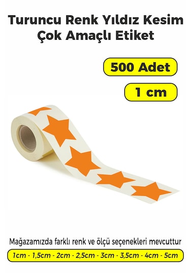 Turuncu Renk Yıldız Kesim Sticker Etiket 1cm - 500 Adet Turuncu