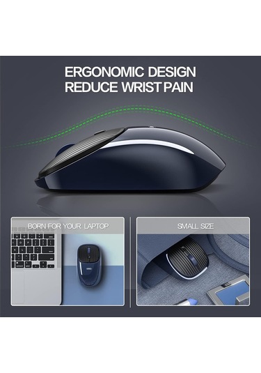 18 Aylık Sessiz Pil Ömrü Olan Kablosuz Fare Usb Alıcılı 2.4g 2400dpı Kablosuz Fare 5 Dpı Mavi Diğer