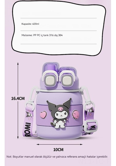 Skycity Küçük Çocuklar İçin Dayanıklı Camlı Suluk, Isıya Dayanıklı Plastik Matara - Kullu Kulo 650ml, 4 Adet 3d Dekoratif Aksesuar İle Mor
