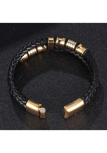 Düzensiz Desen Şekli Erkek Modası Paslanmaz Çelik Deri Bileklik Yakışıklı Erkekler İçin Klasik Doğum Günü Hediyesi Siyah