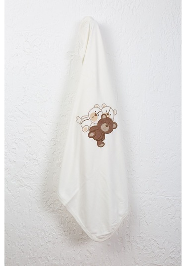 %100 Pamuklu Yenidoğan Çift Katlı Penye Bebek Battaniyesi Sb 512 Krem