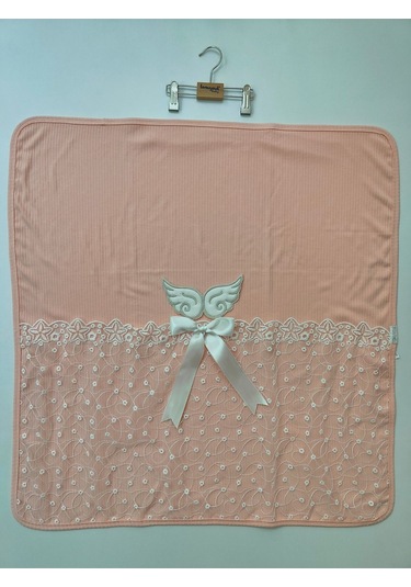 Pembe Kız Bebek Battaniyesi %100 Pamuklu Şık Dantelli Nakışlı Doğal Organik Uyku Örtüsü Yenidoğan Somon