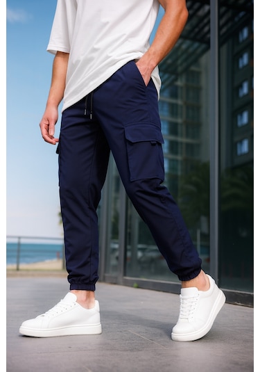 Kargo Cepli Paraşüt Kumaş Lacivert Renk Erkek Pantolon-1820 Lacivert