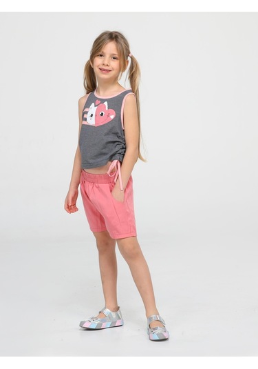 Kedili Dokuma Şort Takım-pembe - Siyah Pembe - Siyah