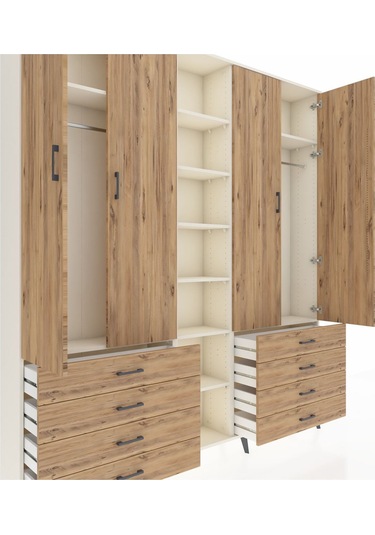 Arges Dolap 10 Raflı 8 Çekmeceli 2 Askılı 220x30x243 Aytaşı-çam/çam Atlas Çam/atlas Çam