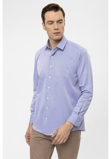 SÜVARİ Mavi Regular Armürlü Klasik Yaka Gömlek Mavi