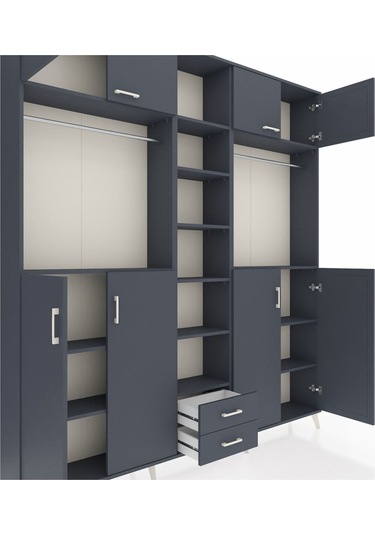 Arges Dolap 14 Raflı 2 Çekmeceli 2 Askılı 220x30x243 Antrasit-antrasit/antrasit Antrasıt/antrasıt