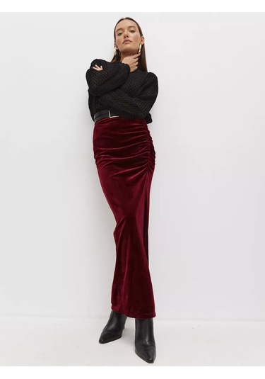 Youmeed Maksı Kadife Etek 189618275 Bordo