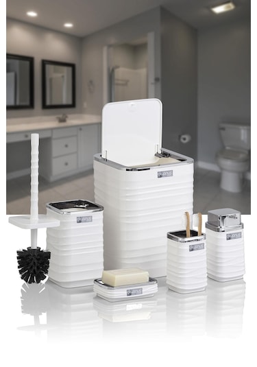 Okyanus Home Luna Beyaz Kromlu Kare 5'li Banyo Seti Beyaz