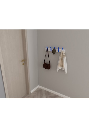 Hepsi3boyutlu Modern Duvar & Kapı Kanca Askılık - 5 Adet Mavi Kanca Askılık - Model No : 3 Mavi