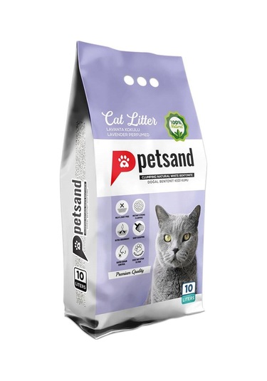 Petsand Lavanta Kokulu Topaklaşan Bentonit Kedi Kumu 10 L