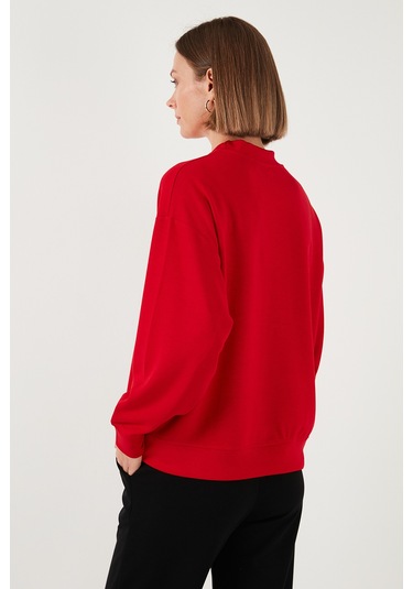 Lela Streç Bisiklet Yaka Oversize Fit Scuba Bayan Sweat 5865879 Kırmızı