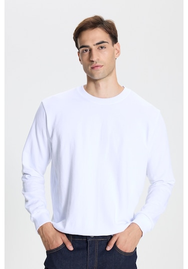 George Henry Standart Fit Normal Kesim Pamuklu Bisiklet Yaka Sweatshirt Beyaz