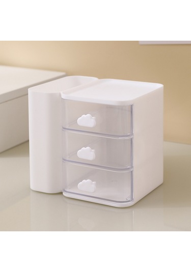 Fosenze 14x10x12 Cm Derin Nicheli, Raf Ve 3 Kaydırmalı Çekmeceli Masaüstü Organizer - Ofis, Ev İçin Kaliteli Stok Ve Aksesuar Saklama Kutusu Beyaz