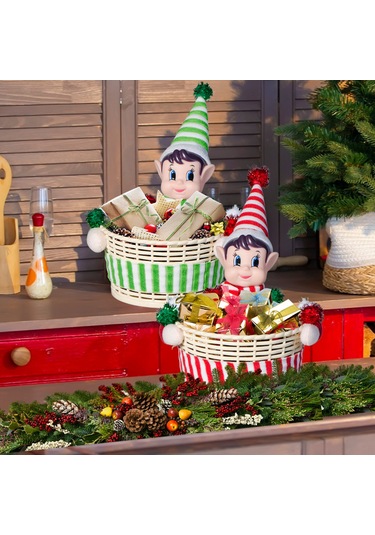 Suofeng Noel Elfesi Şeker Sepeti - Festivite Dekorasyonu Ve Atıştırmalık Saklama Kutusu, Kırmızı Yeşil Tasarım, Partiler İçin Pratik Depo