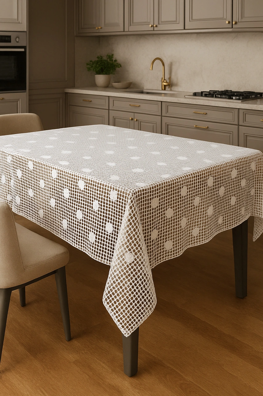 Rona Home Hasır Lüx Pvc Kaplamalı Silinebilir Şeffaf Masa Örtüsü Pvc Su Geçirmez Lüks Muşamba Sofra Bezi Krem