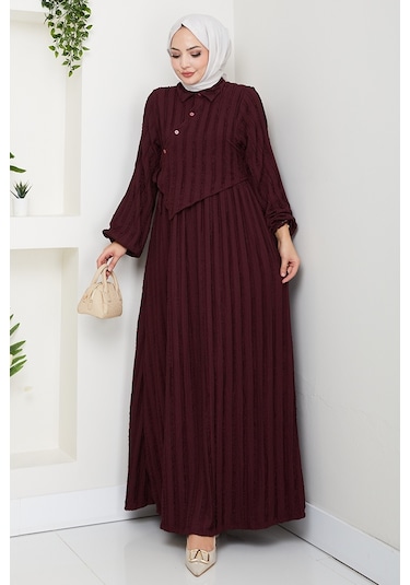 Çapraz Bağlamalı Bürümcük Elbise 1617 - Mürdüm Mürdüm