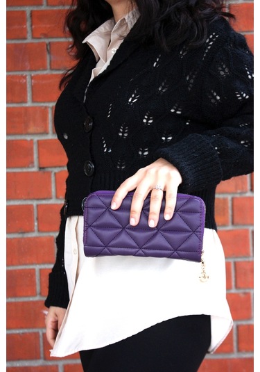 Çanta Sepetim Kapitone Cüzdan El Çantası - Mor