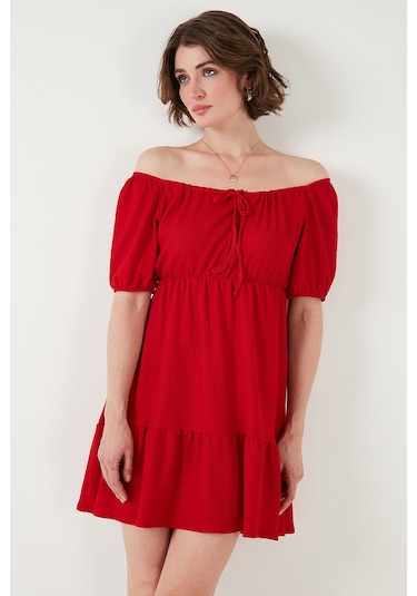 Lela Önü Büzgülü Balon Kollu Mini Bayan Elbise 5869005 Kırmızı Lela Önü Büzgülü Balon Kollu Mini Bayan Elbise 5869005 Kırmızı