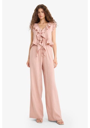 DeFacto Pantolon Wide Leg Çift Cepli Normal Bel Standart Boy D1009AX25SPBR479