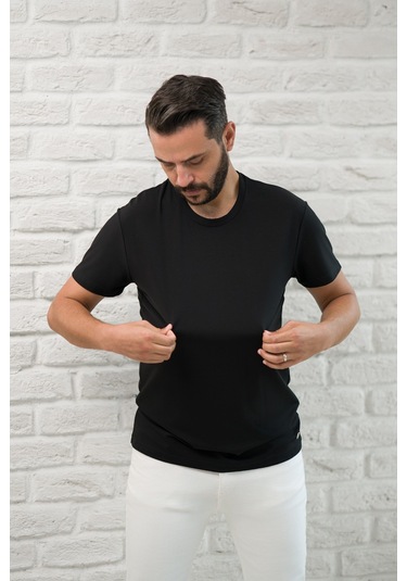 Paul Martin Slimfit Fit Bisiklet Yaka Rayon Kumaş Full Likralı T-shirt Siyah