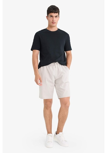 Defacto Slim Fit Dar Kesim Cepli Pamuklu Basic Düz Bermuda Şort W1105az25spbg170 Bej