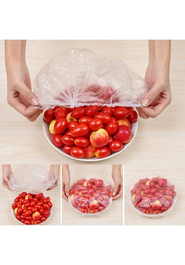 Youmex 300 Adet Yeniden Kullanılabilir Yenilebilir Pe Mutfak Yemek Muhafaza Örtüsü - Genişletilebilir 42cm Şeffaf