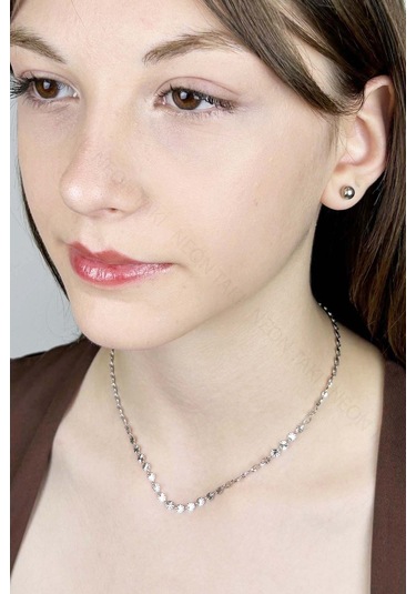 Paslanmaz Çelik Pul Kolye 416, Gümüş Rengi Gümüş