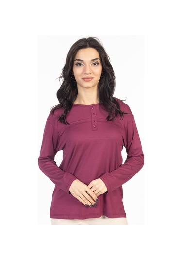 Yeni Sezon 2024 Sade Desen Yuvarlak Yaka Likralı Anne Penye Bluz 6484-gül Kurusu Gülkurusu