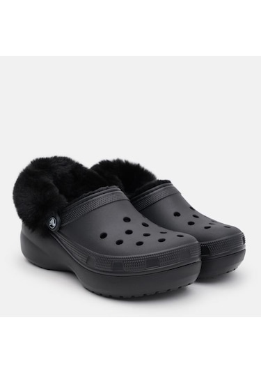 Crocs Classic Platform Fuzz Lined Clog Black Terlik 212854-001 Siyah