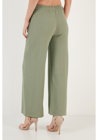 Lela Belden Bağlamalı Rahat Kesim Krinkıl Kuımaş Bayan Pantolon 5862061 Olive