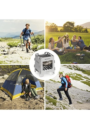 Geeksen Stainless Steel Kamp Fırını Seti: Odun Ve Alkolle Çalışır, Izgara Ağı + Fritöz Tepsisi, Outdoora Uygun Gümüş