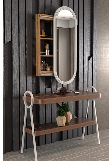 Çok Amaçlı Aynalı Takı Dolabı Mdf Kapak - Çam - Oval Çerçeve