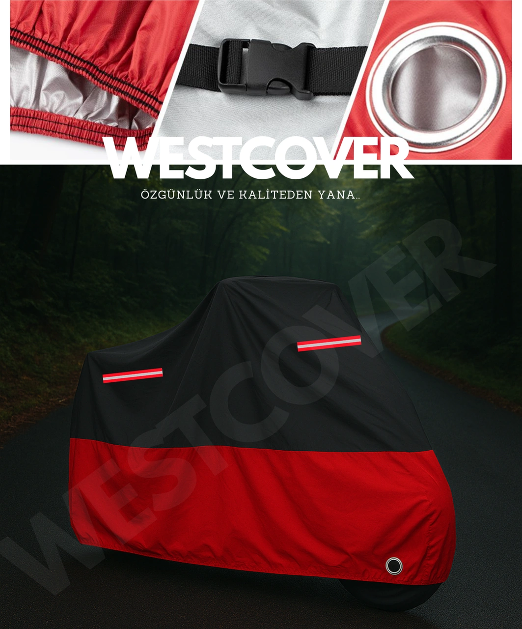 Honda X-adv 350 Arka Çanta Uyumlu Kırmızı-siyah Kırmızı Reflektörlü Motosiklet Brandası